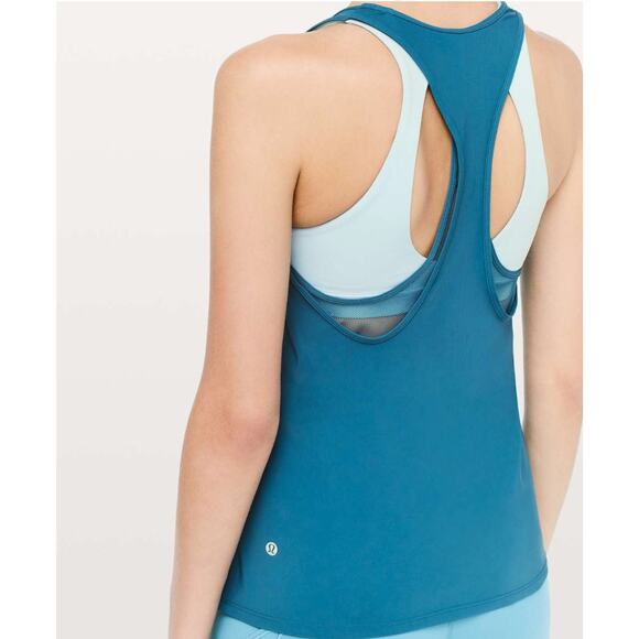 Lululemon Cross Conditioning 2-In-1 Tank Medium Support B/C Cup Carbon Blue Sz 4 - Picture 2 of 10